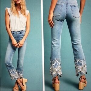 Anthropologie Light Wash Embroidered Cropped Jeans